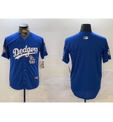 Men Los Angeles Dodgers Blank Blue 2024 World Series With No  34 Patch Home Limited Stitched Baseball Jersey 