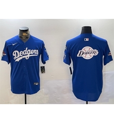 Men Los Angeles Dodgers Team Big Logo Royal 2024 World Series Champions With Fernando Memorial Patch Alternate Limited Stitched Baseball Jersey