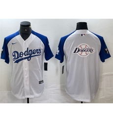 Men Los Angeles Dodgers Team Big Logo White Blue Vin Patch Cool Base Stitched Baseball Jerseys