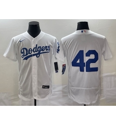 Men's Los Angeles Dodgers #42 Jackie Robinson White No Name Stitched Flex Base Nike Jersey