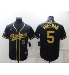 Men's Los Angeles Dodgers #5 Freddie Freeman Black Gold Stitched MLB Cool Base Nike Jersey