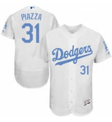 Mens Majestic Los Angeles Dodgers 31 Mike Piazza Authentic White 2016 Fathers Day Fashion Flex Base Jersey 