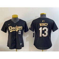 Women Los Angeles Dodgers 13 Max Muncy Black Gold Limited Stitched Baseball Jersey 28Run Small 29