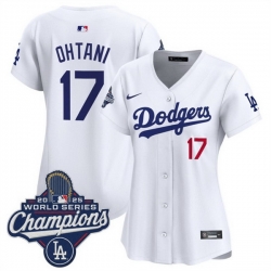 Women Los Angeles Dodgers 17 Shohei Ohtani White 2025 World Series Champions Home Cool Base Stitched Baseball Jersey 
