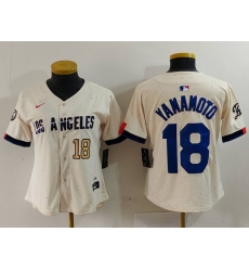 Women Los Angeles Dodgers 18 Yoshinobu Yamamoto Cream Stitched Jersey 2