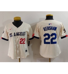 Women Los Angeles Dodgers 22 Clayton Kershaw Cream Stitched Jersey 4