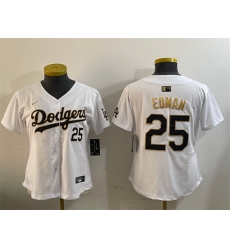 Women Los Angeles Dodgers 25 Tommy Edman White Gold Home Limited Stitched Baseball Jersey 28Run Small 29