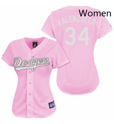 Womens Majestic Los Angeles Dodgers 34 Fernando Valenzuela Replica Pink Fashion MLB Jersey