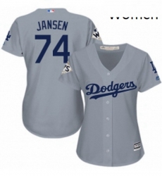 Womens Majestic Los Angeles Dodgers 74 Kenley Jansen Replica Grey Road 2017 World Series Bound Cool Base MLB Jersey