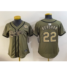 Youth Los Angeles Dodgers  22 Clayton Kershaw Olive 2026 Armed Forces Day Stitched Baseball Jersey
