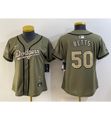 Youth Los Angeles Dodgers  50 Mookie Betts Olive 2026 Military Appreciation Game Day Stitched Baseball Jersey