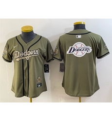 Youth Los Angeles Dodgers Team Big Logo Olive 2026 Military Appreciation Game Day Stitched Baseball Jersey