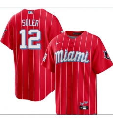 Men Miami Marlins 12 Jorge Soler Red Cook Base Stitched jersey