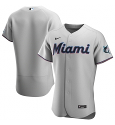 Men Miami Marlins Nike Gray Road 2020 Flex Base Team Jersey