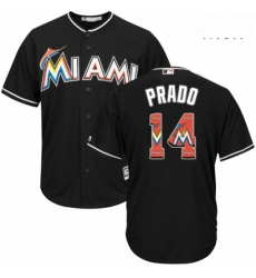 Mens Majestic Miami Marlins 14 Martin Prado Authentic Black Team Logo Fashion Cool Base MLB Jersey