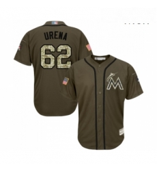 Mens Miami Marlins 62 Jose Urena Authentic Green Salute to Service Baseball Jersey 