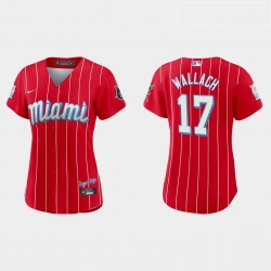 Miami Marlins 17 Chad Wallach Women Nike 2021 City Connect Authentic MLB Jersey Red