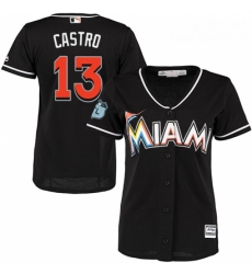 Womens Majestic Miami Marlins 13 Starlin Castro Authentic Black Alternate 2 Cool Base MLB Jersey 