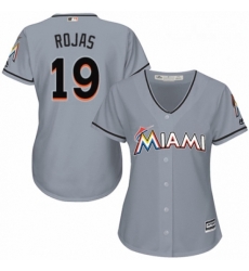 Womens Majestic Miami Marlins 19 Miguel Rojas Replica Grey Road Cool Base MLB Jersey 