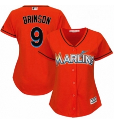 Womens Majestic Miami Marlins 9 Lewis Brinson Replica Orange Alternate 1 Cool Base MLB Jersey 