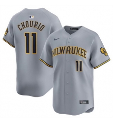 Men Milwaukee Brewers 11 Jackson Chourio Grey 2024 Away Limited Stitched Baseball Jersey