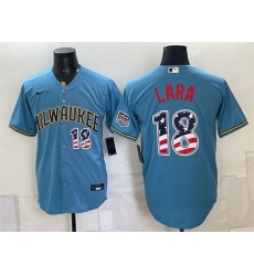 Men Milwaukee Brewers  18 Luis Lara Blue 2026 USA 250 Fourth of July Home Stadium Stitched Baseball Jersey