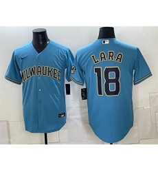 Men Milwaukee Brewers  18 Luis Lara Blue Stitched Baseball Jersey
