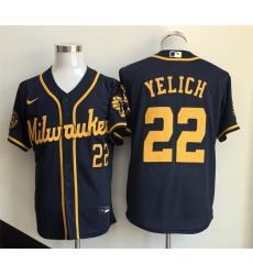 Men Milwaukee Brewers  22 Christian Yelich Navy 2025 Stitched Baseball Jersey
