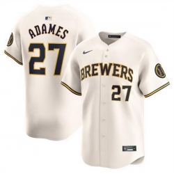 Men Milwaukee Brewers 27 Willy Adames Cream 2024 Home Limited Stitched Baseball Jersey