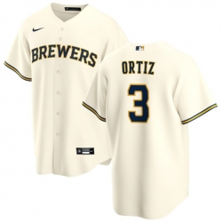 Men Milwaukee Brewers 3 Joey Ortiz Cream Cool Base Stitched Baseball Jersey