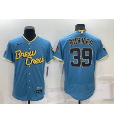 Men Milwaukee Brewers 39 Corbin Burnes 2022 Powder Blue City Connect Flex Base Stitched Jersey