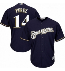 Mens Majestic Milwaukee Brewers 14 Hernan Perez Replica White Alternate Cool Base MLB Jersey 