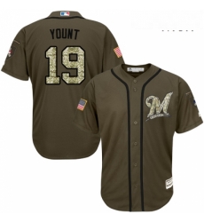 Mens Majestic Milwaukee Brewers 19 Robin Yount Replica Green Salute to Service MLB Jersey