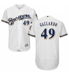 Mens Majestic Milwaukee Brewers 49 Yovani Gallardo White Home Flex Base Authentic Collection MLB Jersey