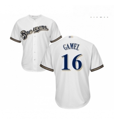 Mens Milwaukee Brewers 16 Ben Gamel Replica White Alternate Cool Base Baseball Jersey 