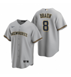 Mens Nike Milwaukee Brewers 8 Ryan Braun Gray Road Stitched Baseball Jerse