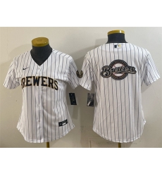 Women Milwaukee Brewers Team Big Logo White Cool Base Stitched Jersey Run Small 