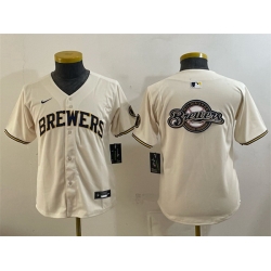 Youth Milwaukee Brewers Team Big Logo Cream Limited Stitched Jersey