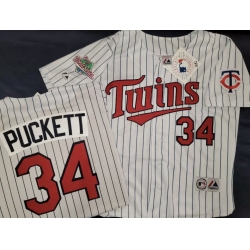 Men Minnesota Twins 34 Kirby Puckett Replica White Throwback MLB Jersey