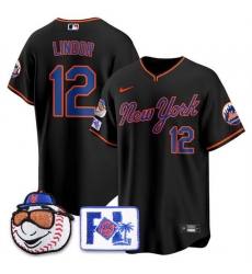 Men New York Mets 12 Francisco Lindor Black 2025 Spring Training Stitched Baseball Jersey