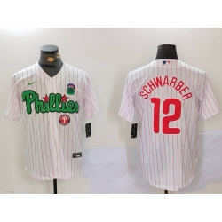 Men Philadelphia Phillies 12 Kyle Schwarber White Green Cool Base Stitched Jersey 5