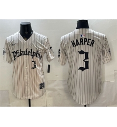 Men Philadelphia Phillies 3 Bryce Harper Cream Pinstripe Gothic Vapor Limited Stitched Jersey Men Philadelphia Phillies 3 Bryce Harper Cream Pinstripe Gothic Vapor Limited Stitched Jersey