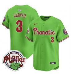 Men Philadelphia Phillies 3 Bryce Harper Green With Patch Stitched Jersey