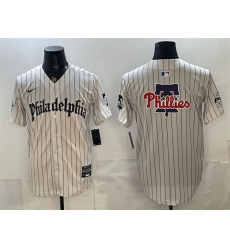 Men Philadelphia Phillies Team Big Logo Cream Pinstripe Gothic Vapor Limited Stitched Jersey