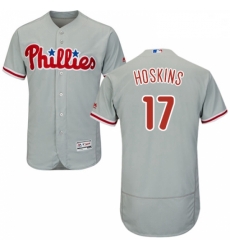 Mens Majestic Philadelphia Phillies 17 Rhys Hoskins Grey Road Flex Base Authentic Collection MLB Jersey