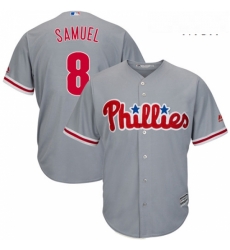 Mens Majestic Philadelphia Phillies 8 Juan Samuel Replica Grey Road Cool Base MLB Jersey