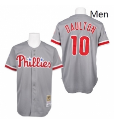 Mens Mitchell and Ness Philadelphia Phillies 10 Darren Daulton Replica Grey Throwback MLB Jersey