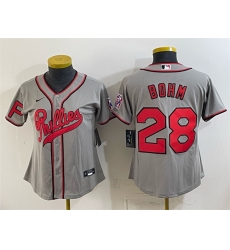 Women Philadelphia Phillies  28 Alec Bohm Gray 2026 Field of Dreams Stadium Stitched Baseball Jersey Run Small 