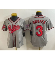 Women Philadelphia Phillies  3 Bryce Harper Gray 2026 Field of Dreams Stadium Stitched Baseball Jersey Run Small 