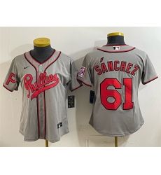 Women Philadelphia Phillies  61 Cristopher Sanchez Gray 2026 Field of Dreams Stadium Stitched Baseball Jersey Run Small 